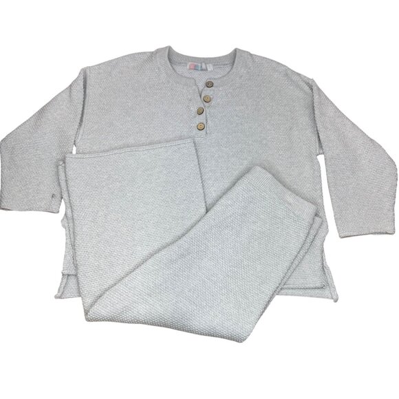 Free People Beach Hailee Heather Light Gray Waffle Knit Set Women's size Lg - Picture 1 of 14